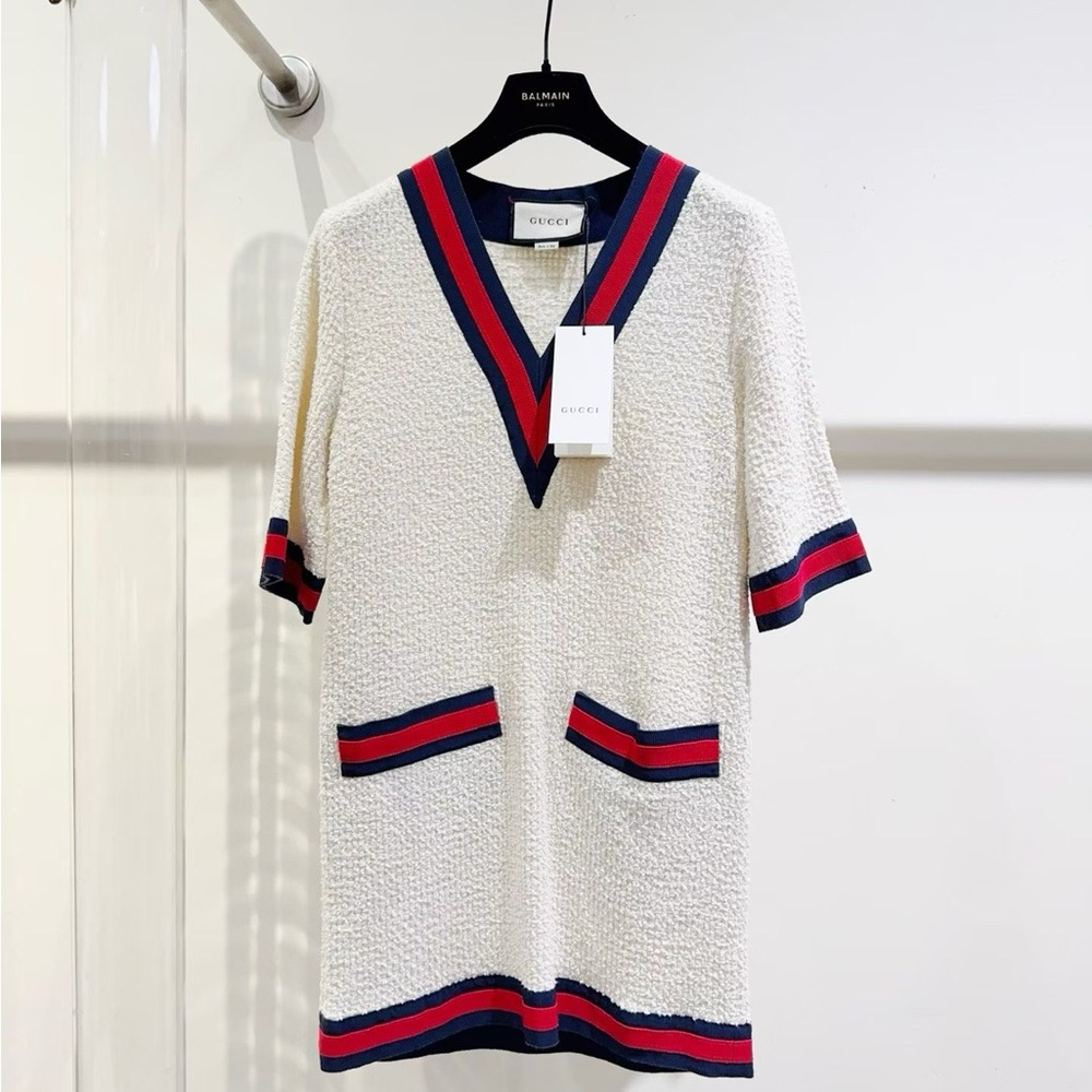 🚩steal authentic Gucci Women's Cream Dress with Red and Blue Accents